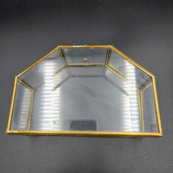 Vintage Glass Brass Curio Display Case Jewelry Trinkets MCM Read - Picture 9 of 10